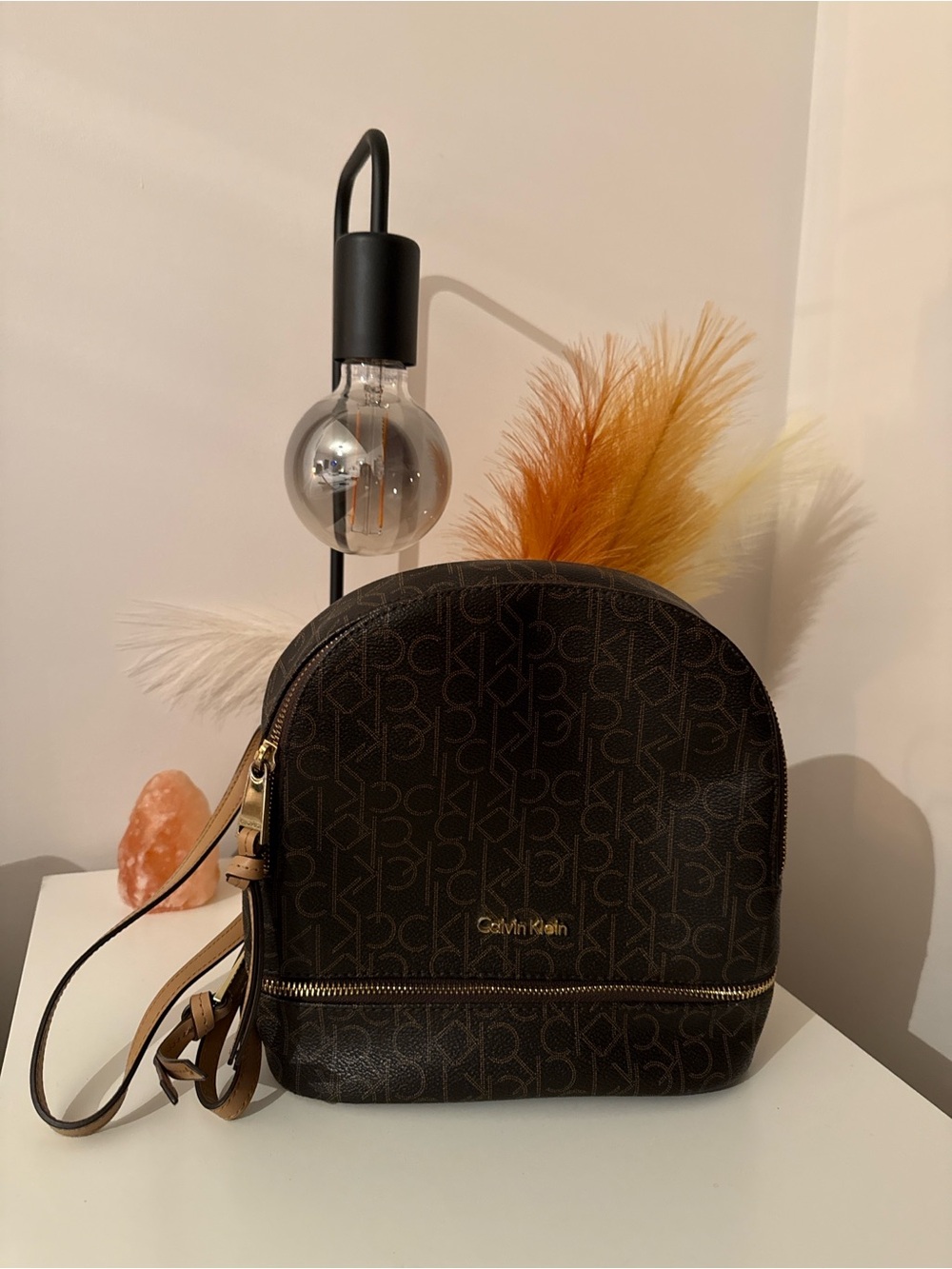 Calvin Klein Brown Monogram Backpack Crossbody